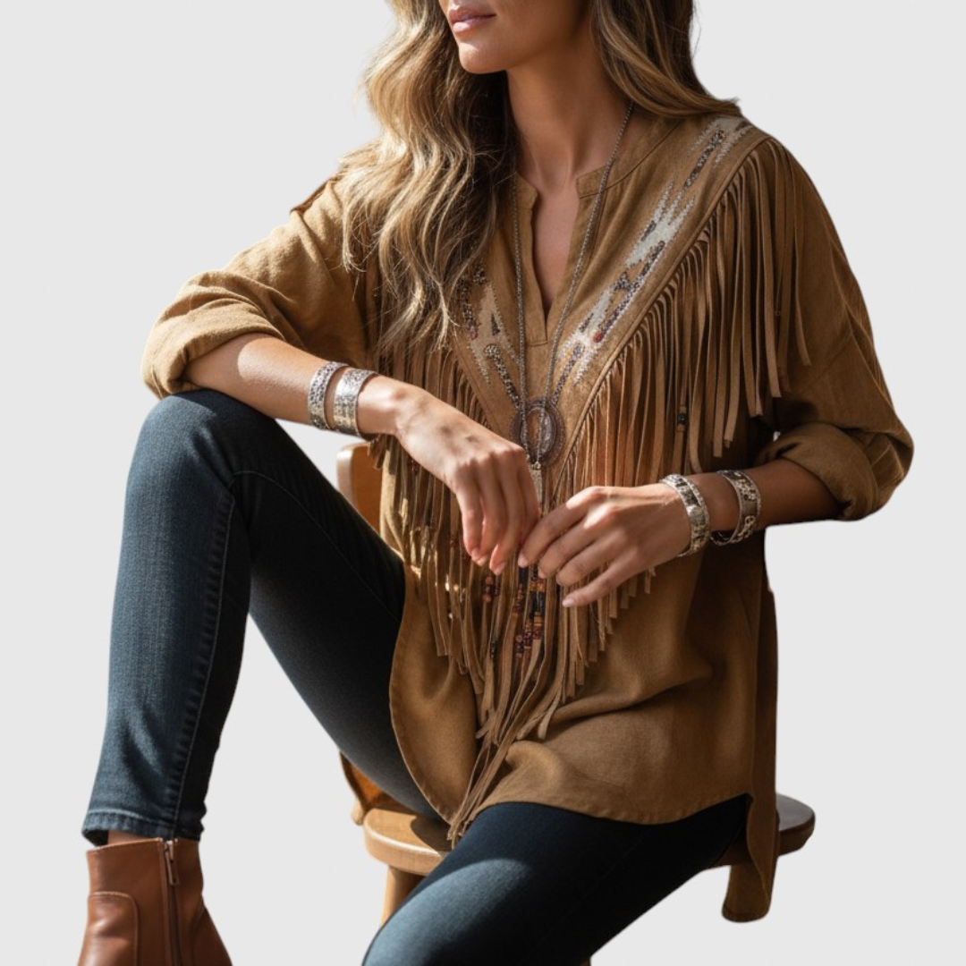 Savannah – Frynset Bluse Med Boho-Detaljer