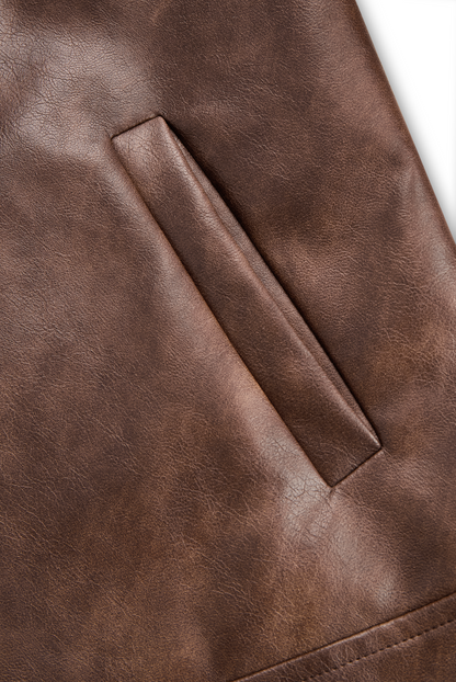 Lærke – Klassisk Brunt Læderlook Jakke