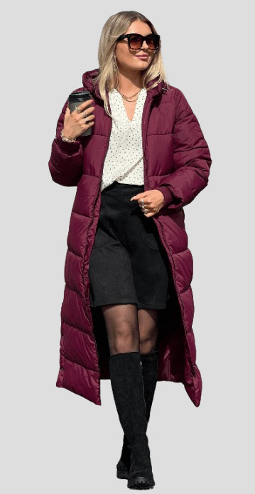 Liv – Lang Vinrød Vinterfrakke