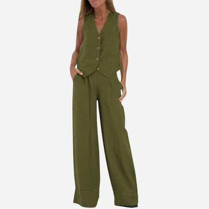 Victoria - Elegant Vest og Vidde-Ben Bukser Sæt