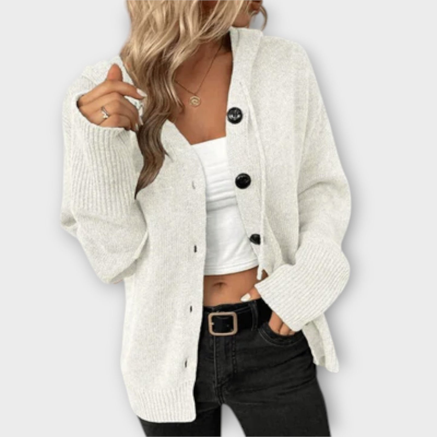 Berta™ - Elegant strikcardigan med knapper
