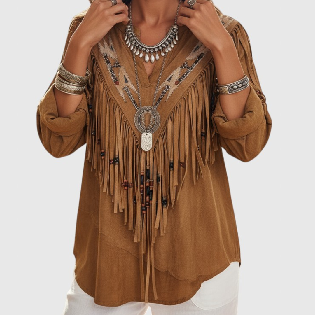 Savannah – Frynset Bluse Med Boho-Detaljer