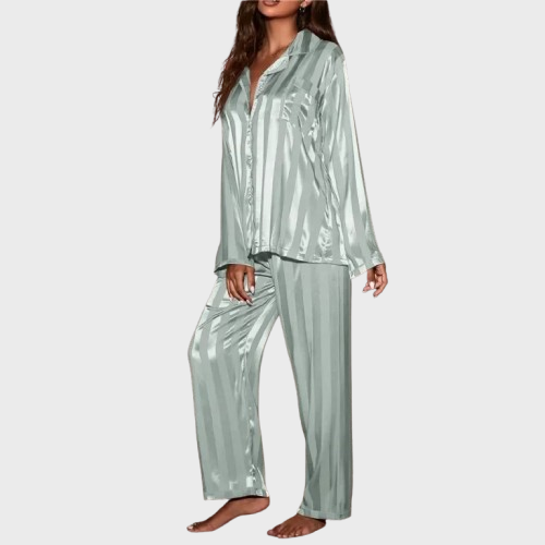 Line - Stilfuld Stribet Satin Pyjamasæt