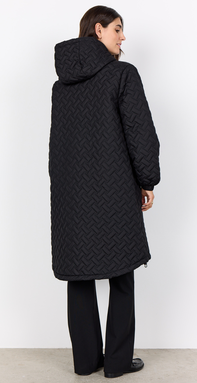 Ida – Quiltet Lang Jakke med Hætte