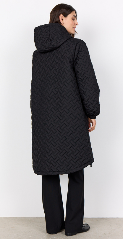 Ida – Quiltet Lang Jakke med Hætte