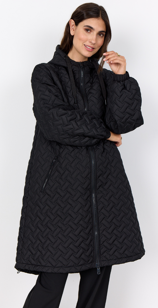 Ida – Quiltet Lang Jakke med Hætte