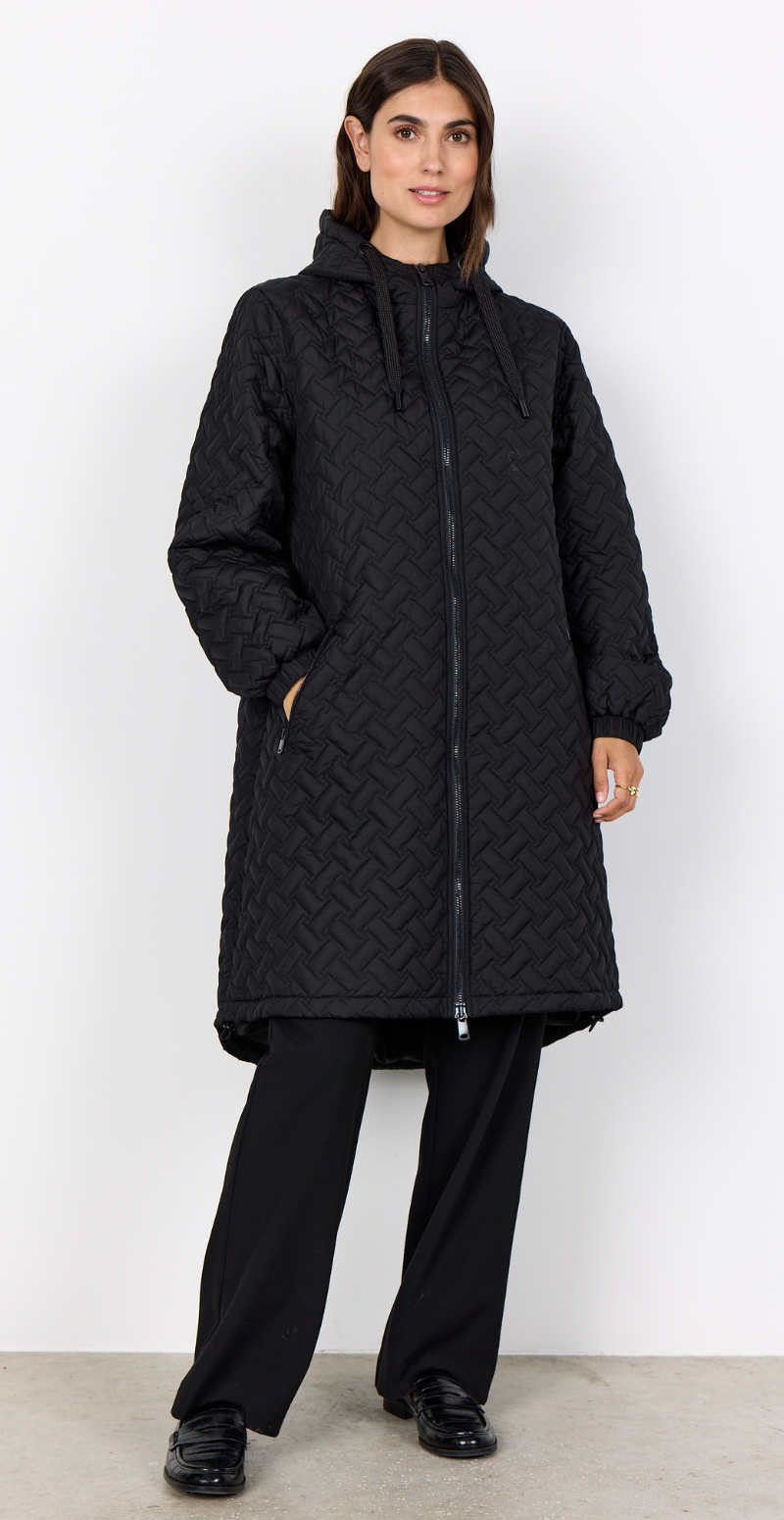 Ida – Quiltet Lang Jakke med Hætte