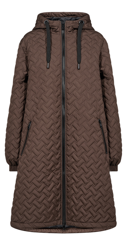 Ida – Quiltet Lang Jakke med Hætte
