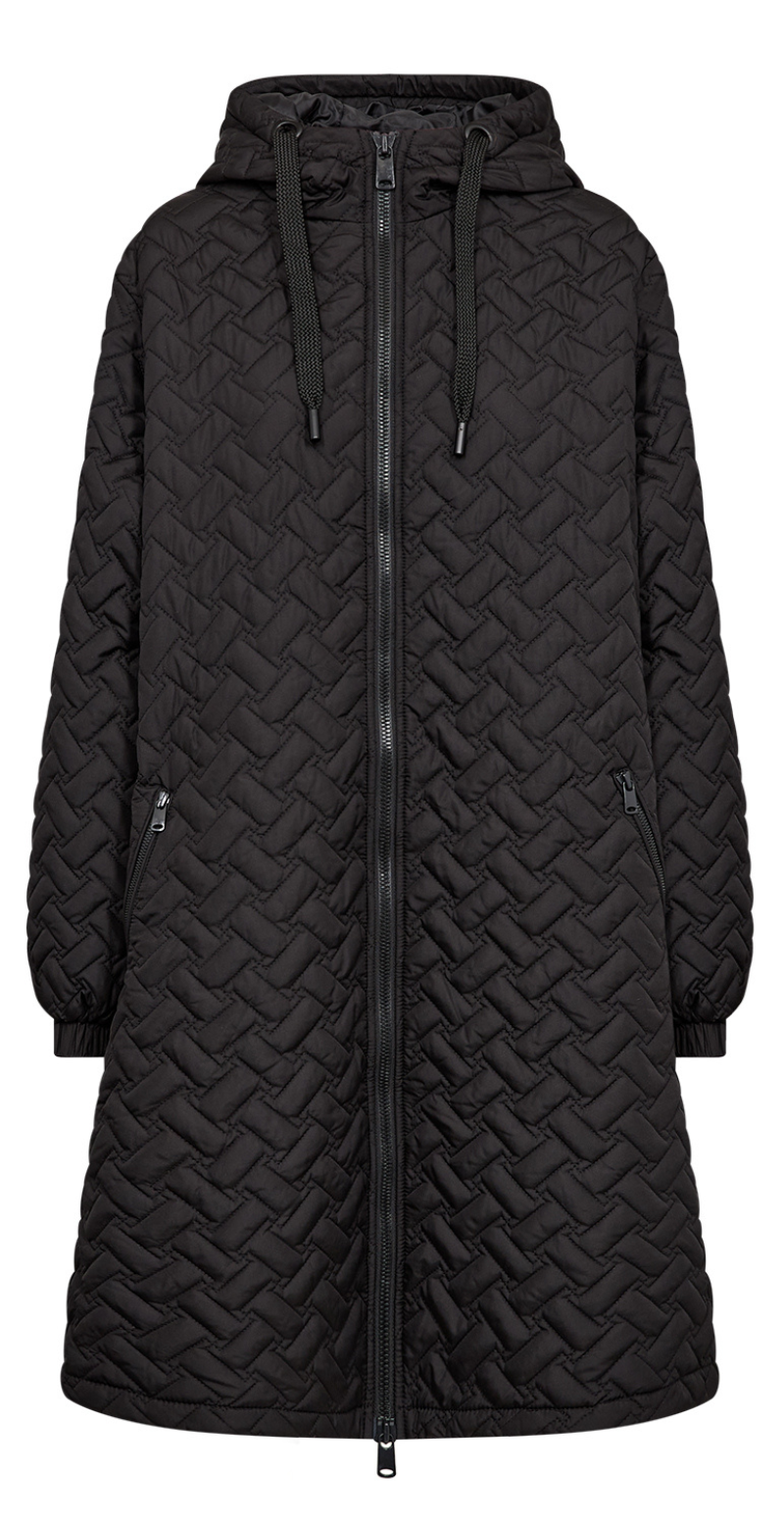 Ida – Quiltet Lang Jakke med Hætte