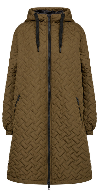 Ida – Quiltet Lang Jakke med Hætte