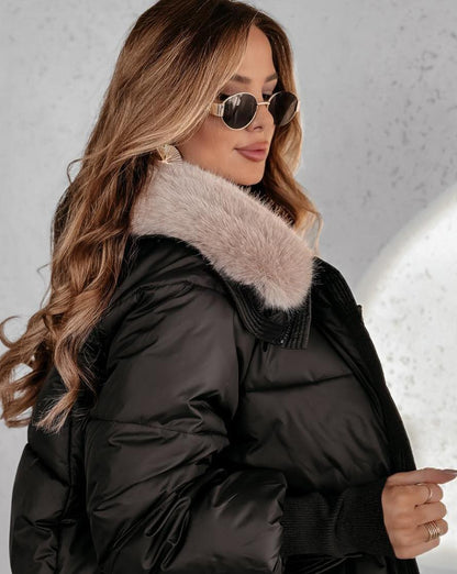 Natalia – Kort Varm Dunjakke med Plyskrave